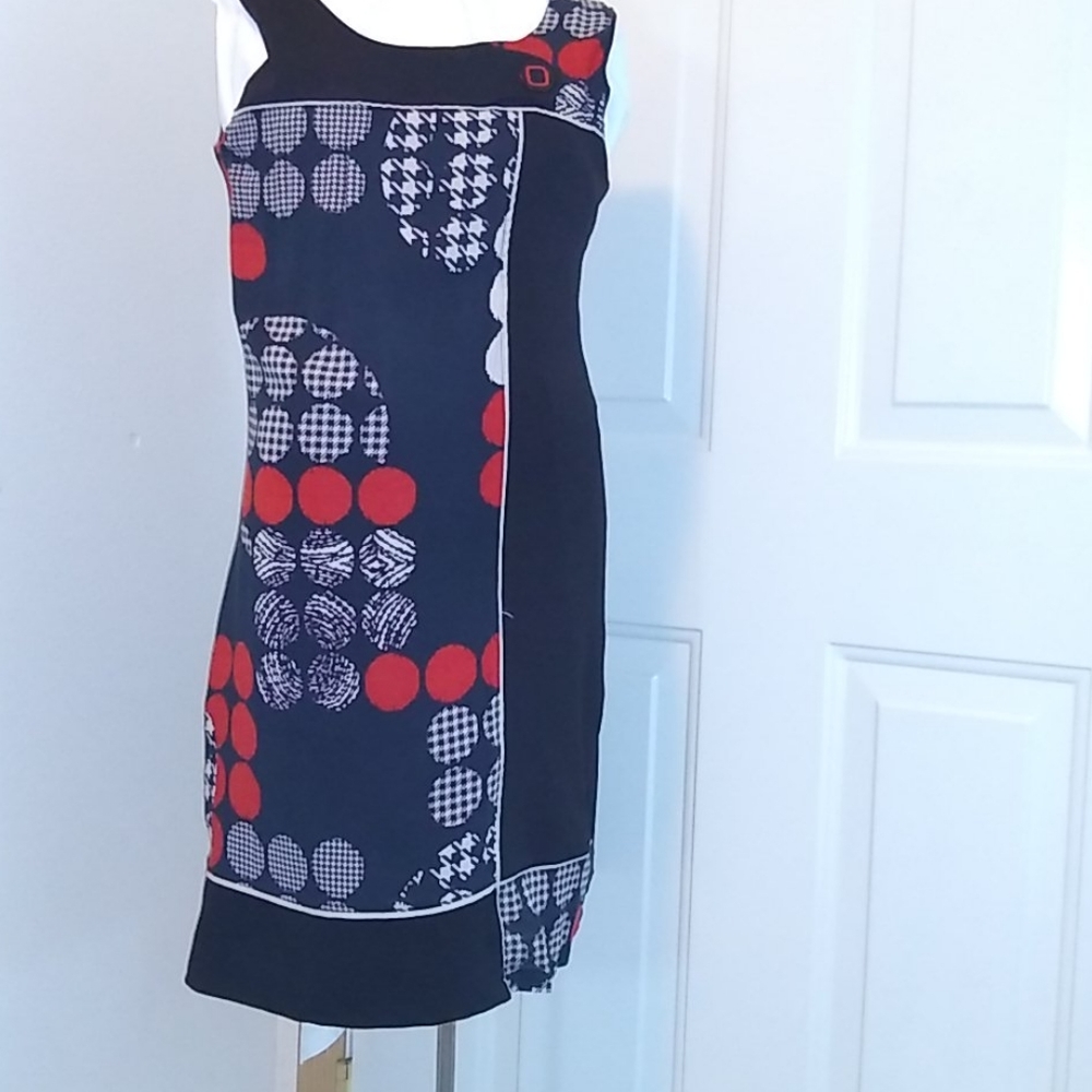 Cache Sleeveless Red/Black/Grey Dress